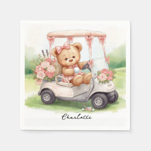 Golf Girl Baby Shower with teddy bear on golf cart Napkin