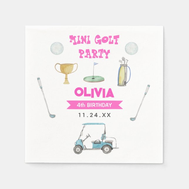 Golf Girl Birthday Party Napkin (Front)
