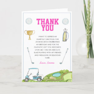 Golf Girl Birthday Party Thank You Card