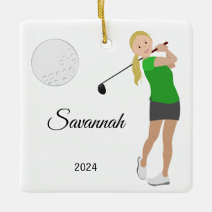 Golf Girl Blonde Hair Ceramic Ornament