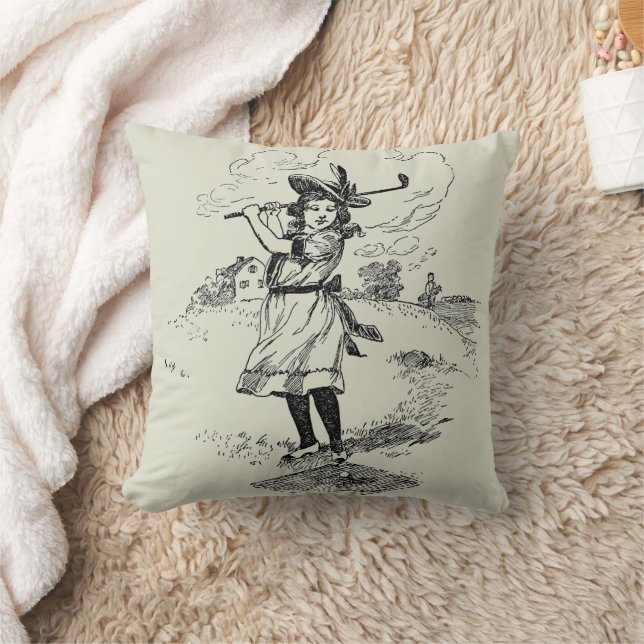 Golf Girl Golfing Vintage Art Cushion (Blanket)