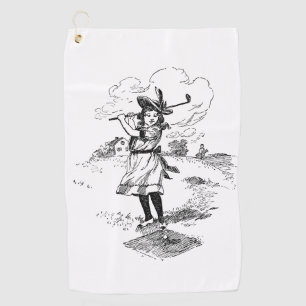 Golf Girl Golfing Vintage Art Golf Towel
