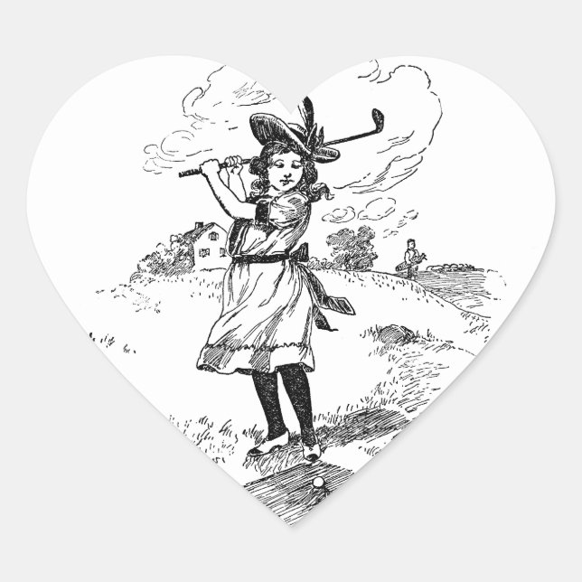 Golf Girl Golfing Vintage Art Heart Sticker (Front)