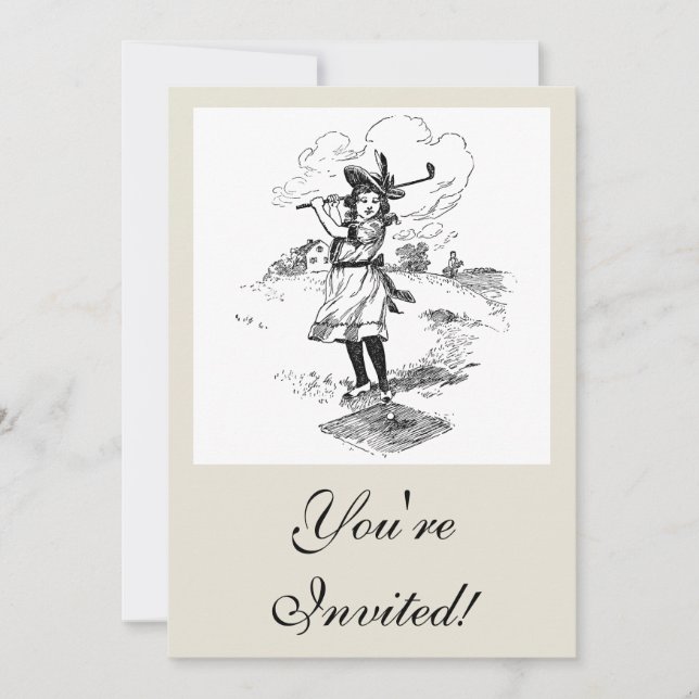 Golf Girl Golfing Vintage Art Invitation (Front)
