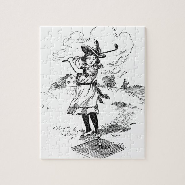 Golf Girl Golfing Vintage Art Jigsaw Puzzle (Vertical)
