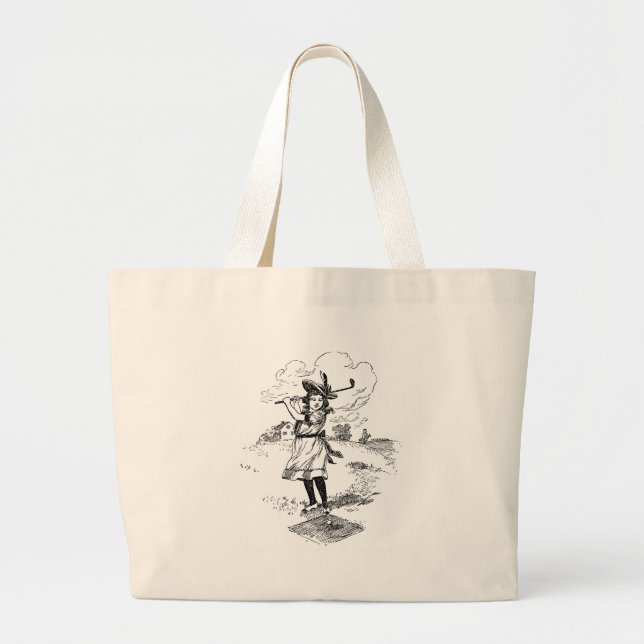 Golf Girl Golfing Vintage Art Large Tote Bag (Front)