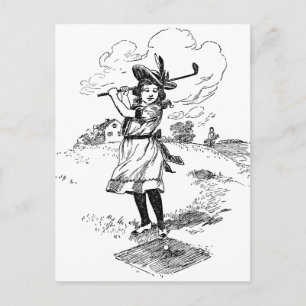 Golf Girl Golfing Vintage Art Postcard
