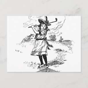 Golf Girl Golfing Vintage Art Postcard