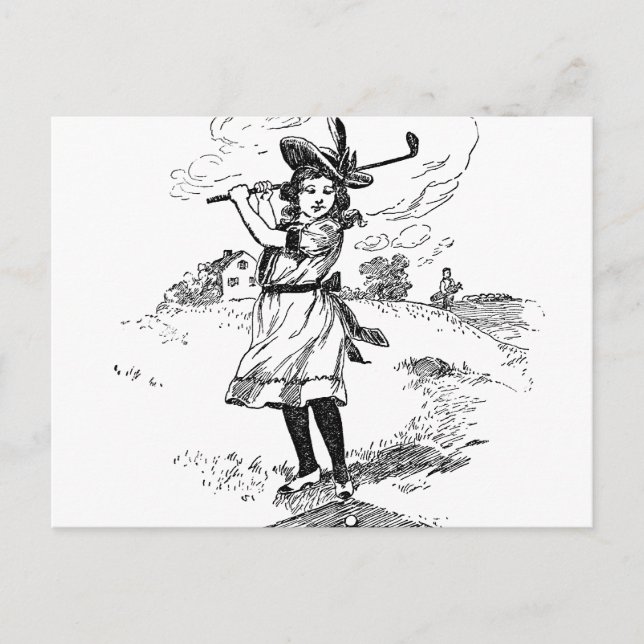 Golf Girl Golfing Vintage Art Postcard (Front)