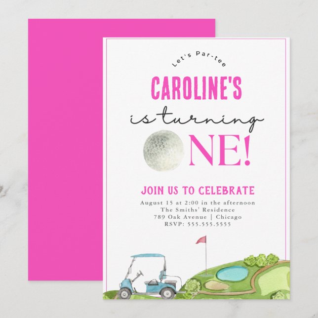 Golf Girls First Birthday Invitation (Front/Back)