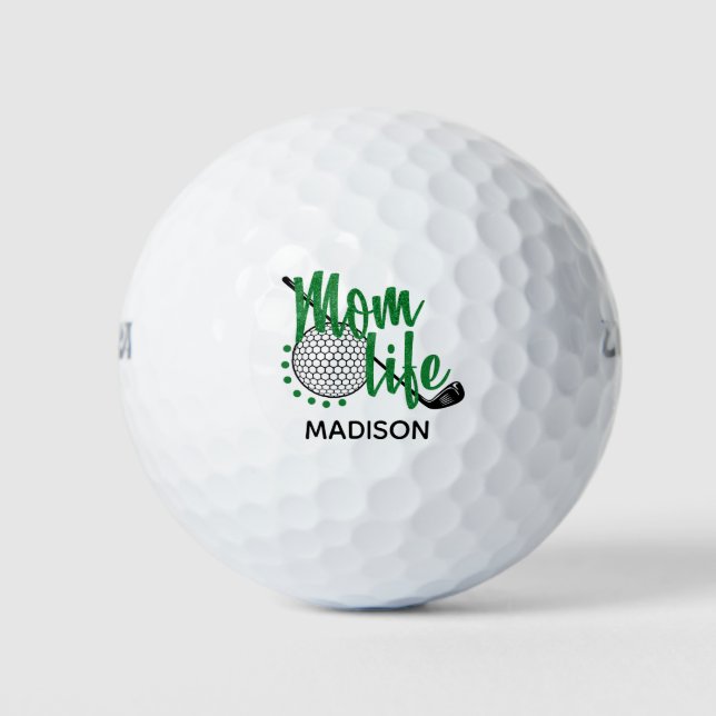 Golf Glitter Mum Life Funny Modern Custom Name Balls (Front)