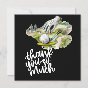 Golf glove and ball on golf course background thank you card