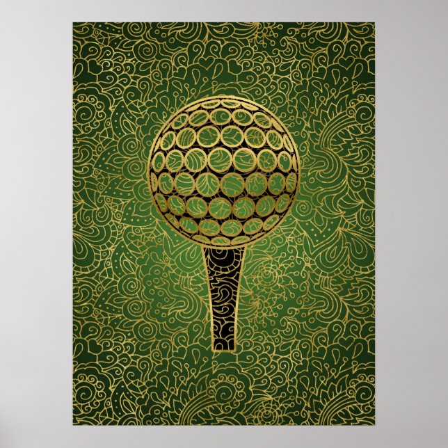 Golf Gold Green Filigree Sports Art Poster (Front)