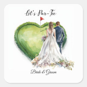 Golf golf flag on heart shape for wedding square sticker