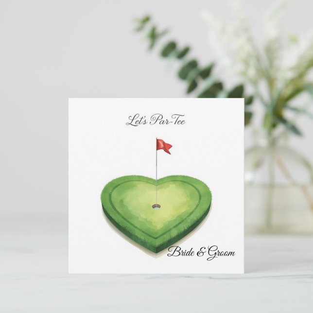 Golf golf flag on heart shape on putting green invitation (Standing Front)
