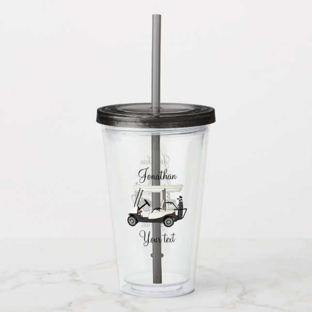 Golf Golfer Cart Acrylic Tumbler with Lid (Front)