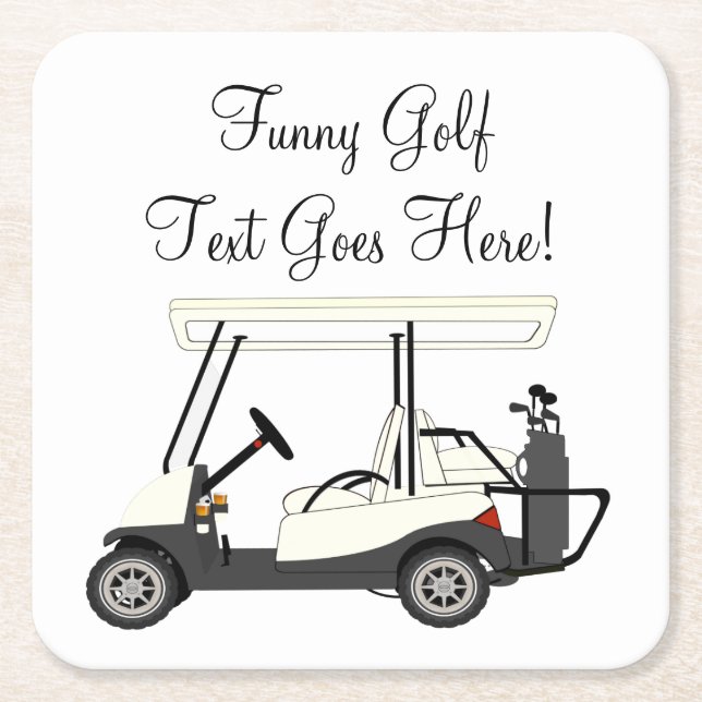 Golf Golfer Cart Personalised Beer Soda Paper Square Paper Coaster (Front)