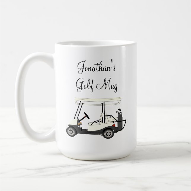 Golf Golfer Cart Personalised Coffee Beer Cup Mug (Left)