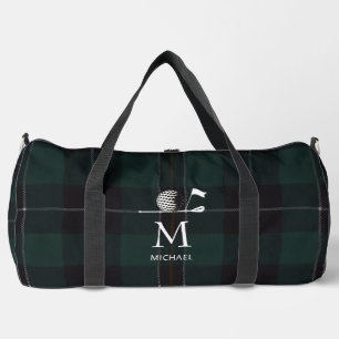 Golf Golfer Gift Elegant Plaid Monogram Custom Duffle Bag