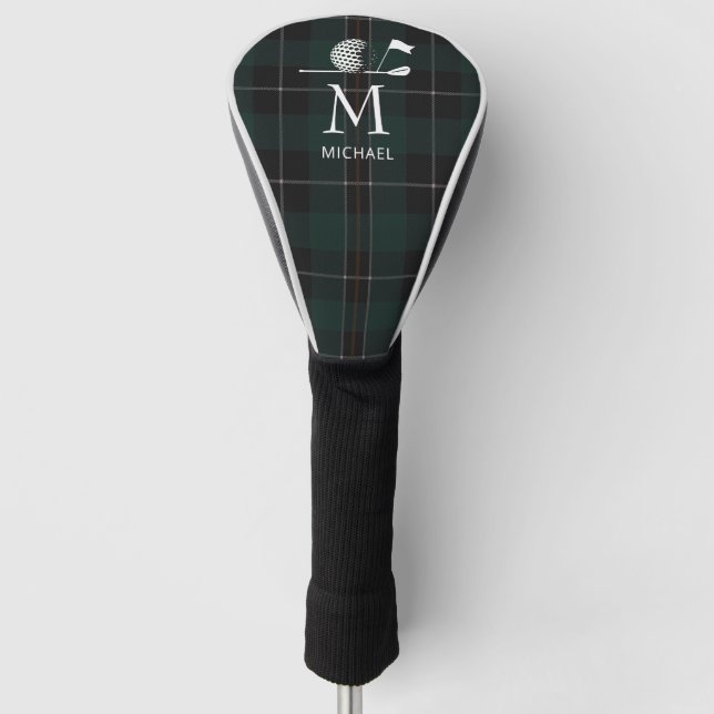 Golf Golfer Gift Elegant Plaid Monogram Custom Head Cover (Front)