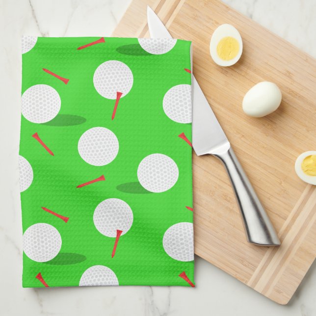 Golf Golfer Golfing, Fun Golf Balls and Tees Tea Towel (Quarter Fold)