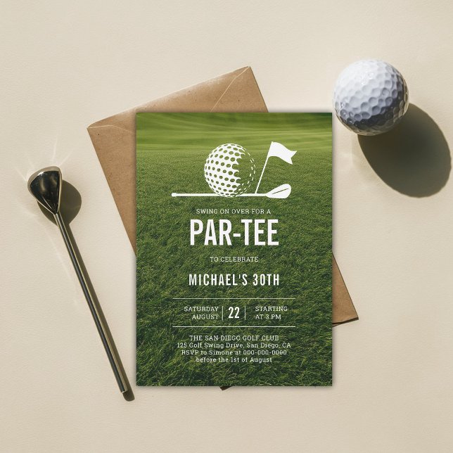 Golf Golfer Golfing Minimalist Men 30th Birthday Invitation (men 30th birthday invitation golf golfer golfing theme elegant modern classy minimalist)