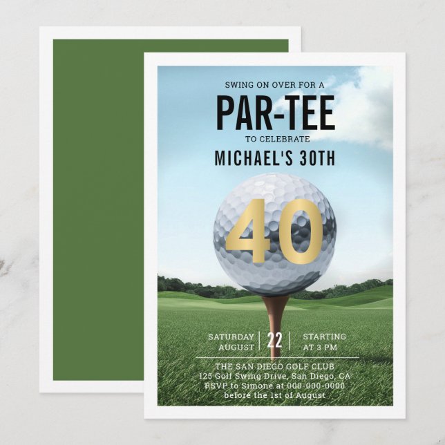 Golf Golfer Golfing Modern Men 40th Birthday Invitation (Front/Back)
