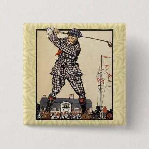 Golf Golfer Vintage Antique Golfing 15 Cm Square Badge