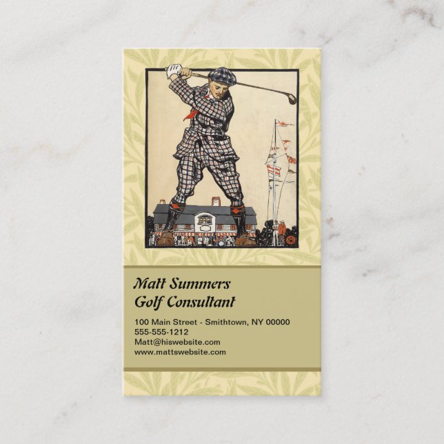 Golf Golfer Vintage Antique Golfing Business Card (Front)
