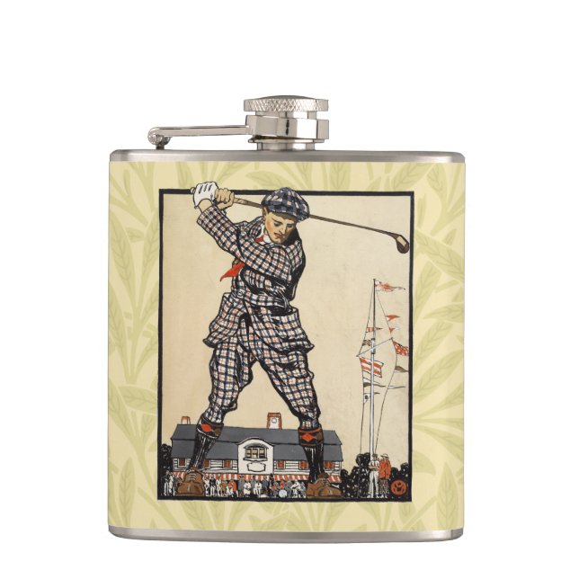 Golf Golfer Vintage Antique Golfing Hip Flask (Front)