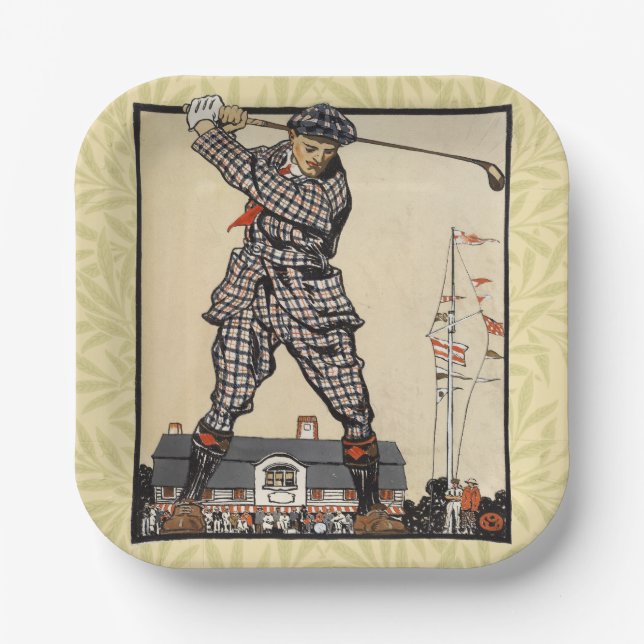 Golf Golfer Vintage Antique Golfing Paper Plate (Front)
