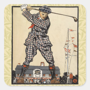 Golf Golfer Vintage Antique Golfing Square Sticker