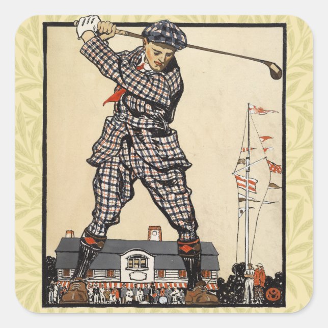Golf Golfer Vintage Antique Golfing Square Sticker (Front)