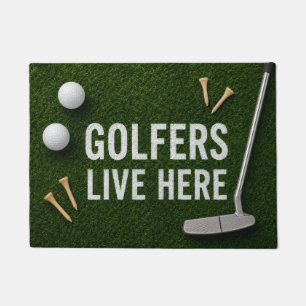 Golf Golfers live here on green grass Doormat