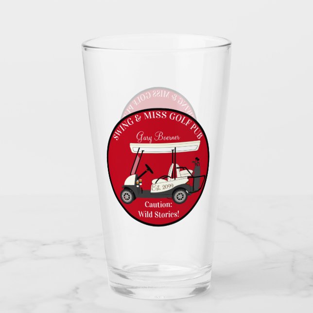 Golf Golfing Cart Beer Pint Soda Drinkware Set Glass (Front)