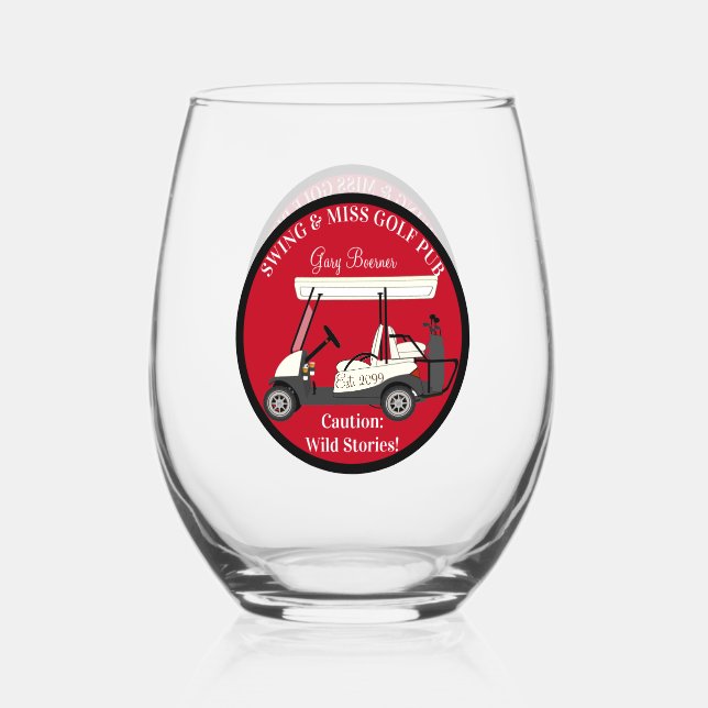Golf Golfing Cart Drinkware Set Stemless Wine Glass (Front)