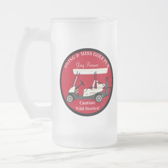 Golf Golfing Cart Frosted Beer Mug Drinkware Glass (Left)