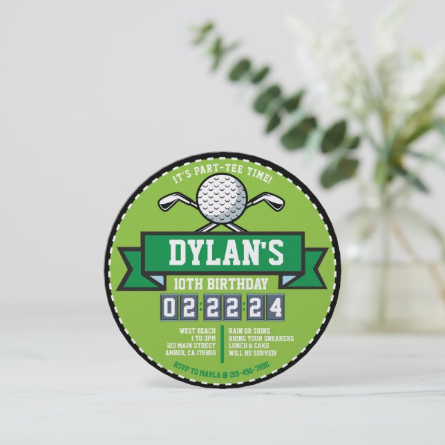 GOLF GOLFING GAME Sports Kids Birthday Party Round Invitation (Standing Front)