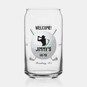 Golf Golfing Golfer Ball Clubs Beer Can Glass