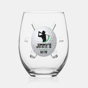 Golf Golfing Golfer Ball Clubs Cocktail Stemless Wine Glass