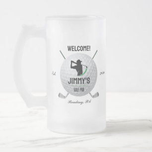 Golf Golfing Golfer Ball Clubs Glass  Frosted Glass Beer Mug