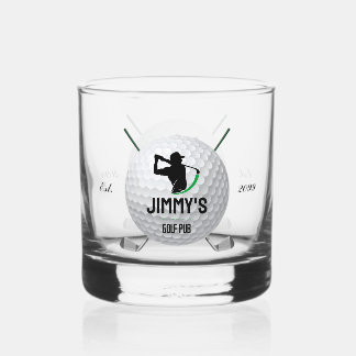 Golf Golfing Golfer Ball Clubs Rocks Drinkware Whiskey Glass