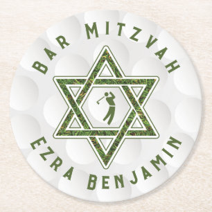 Golf Golfing Theme Golf Bar Mitzvah Round Paper Coaster