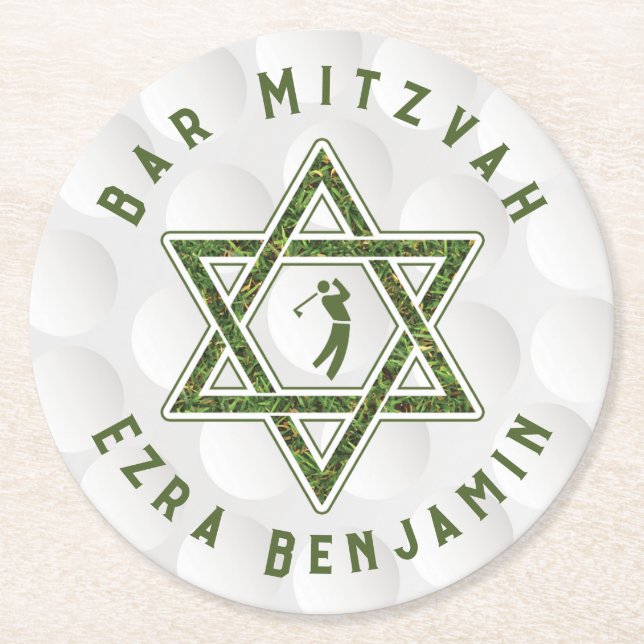 Golf Golfing Theme Golf Bar Mitzvah Round Paper Coaster (Front)