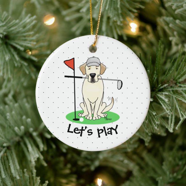 Golf Golfing Yellow Lab Labrador Retriever Dog Ceramic Tree Decoration (Tree)