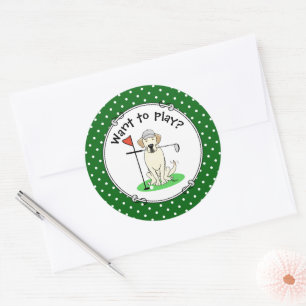 Golf Golfing Yellow Lab Labrador Retriever Dog Classic Round Sticker