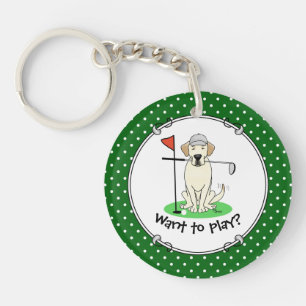 Golf Golfing Yellow Lab Labrador Retriever Dog Key Ring