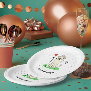 Golf Golfing Yellow Lab Labrador Retriever Dog Paper Plate
