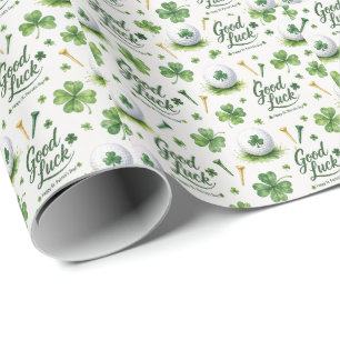Golf Good Luck  with shamrock  St. Patrick's Day   Wrapping Paper