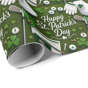 Golf Good Luck  with shamrock  St. Patrick's Day   Wrapping Paper